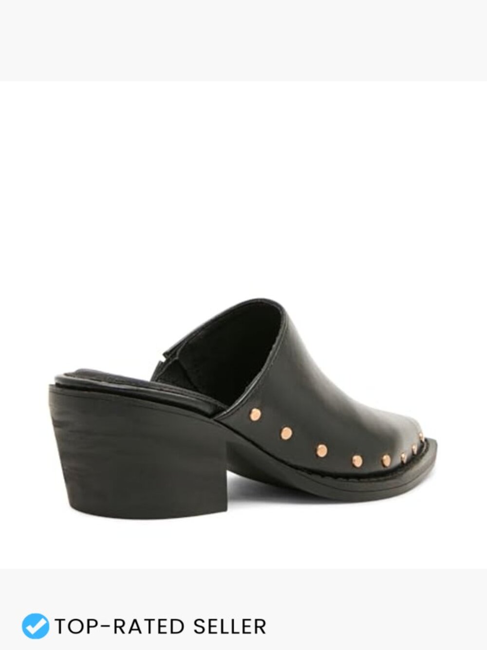 Pointed Toe Clog with Gold Studs Block Heel Pull-On Faux Leather Fashion Shoe - Picture 7 of 7